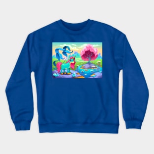 Happy unicorn in a landscape of dreams Crewneck Sweatshirt